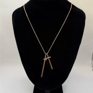 Elegant Golden Tone Double Cross Pendant Chain Necklace 29” Long w/ 2” Extender